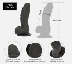 Big Bulging Ridged Black Dildo 