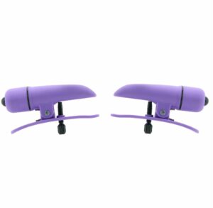 Gripping the peaks of your or your partner's nipples, these sweet little pinchers snugly position a powerful  vibrator under each as the pressure-receptive clamp portion arouses and teases sensitive skin. The clamps are not adjustable, but they're relatively gentle and shaped for comfortable wear.Once in place, a single power/function button on the base of each Nipplette activates vibration. 

The Nipplettes come to you in body safe ABS plastic. Clean them well before and after playtime using warm soapy water or a good toy are fluid/foam