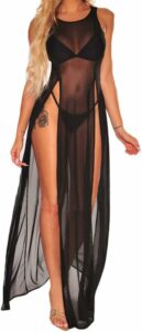 Sheer Mesh Gown Slit Maxi Dress