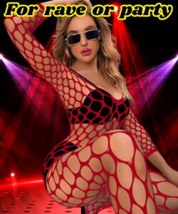 Sexy Red Fishnet Body suit Cherry Body stocking