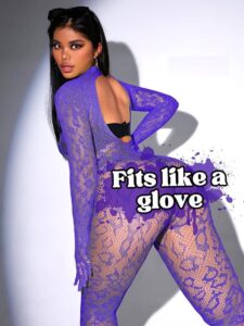 Purple Animal Print Fishnets Lingerie Mesh Bodystocking Nightwear Jumpsuit 
