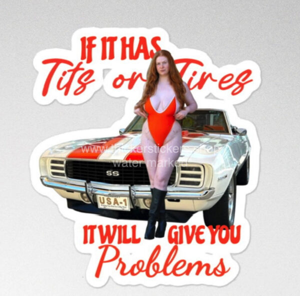 Busty Redhead vintage Camaro Model Magnet | Vinyl | Decal for Tool Box, Garage, Car Window, Bumper, Laptop, Water Bottle